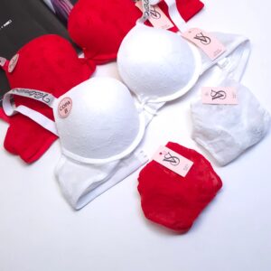(34-40)b size (Red & Pearl)Padded Pushup Wired Bra With Matching Thong Underwear 5015 (154)