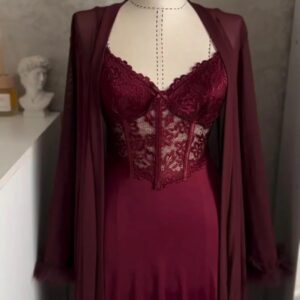 Turkish Style Grace Lace Gown with Robe Nighty